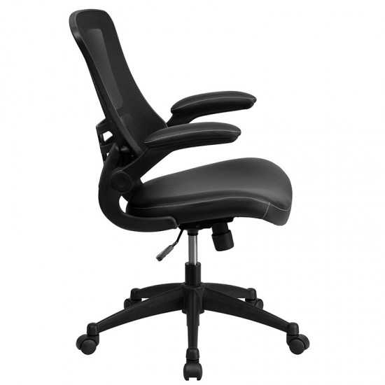 Desk Chair with Wheels | Swivel Chair with Mid-Back Black Mesh and LeatherSoft Seat for Home Office and Desk