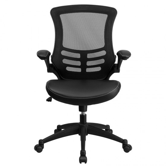 Desk Chair with Wheels | Swivel Chair with Mid-Back Black Mesh and LeatherSoft Seat for Home Office and Desk