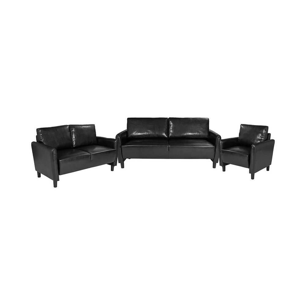 Candler Park 3 Piece Upholstered Set in Black LeatherSoft