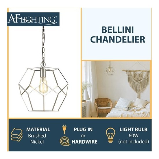 Bellini one light 60W pendant, Brushed nickel