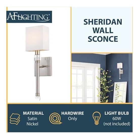Sheridan 1-Light Wall Sconce, Satin Nickel/Crystal