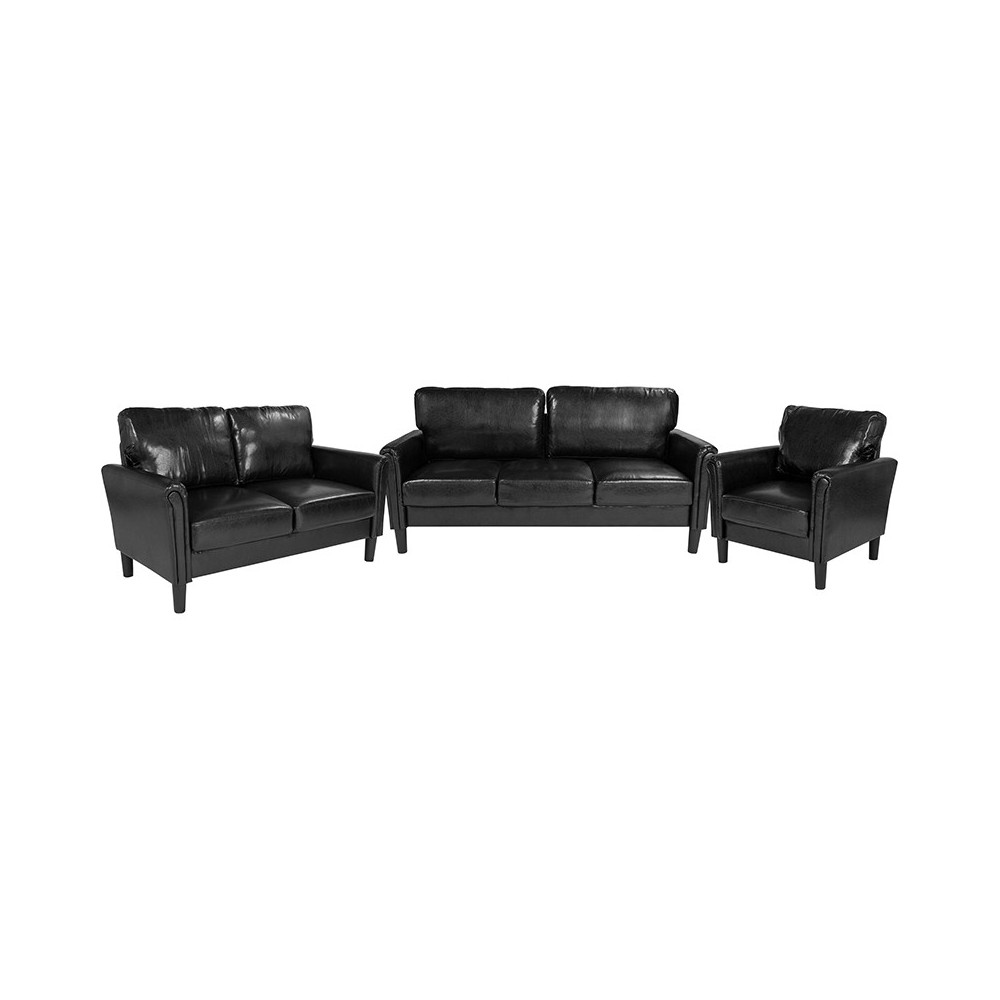 Bari 3 Piece Upholstered Set in Black LeatherSoft Bari 3 Piece Upholstered Set in Black LeatherSoft