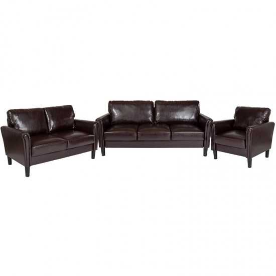 Bari 3 Piece Upholstered Set in Brown LeatherSoft