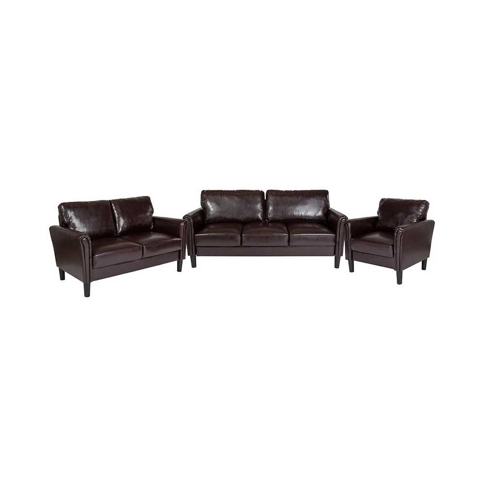 Bari 3 Piece Upholstered Set in Brown LeatherSoft Bari 3 Piece Upholstered Set in Brown LeatherSoft