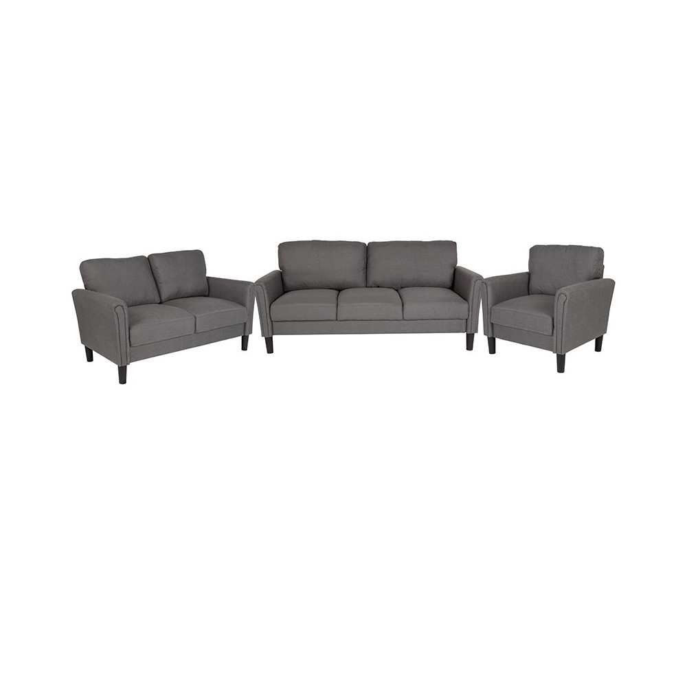 Bari 3 Piece Upholstered Set in Dark Gray Fabric