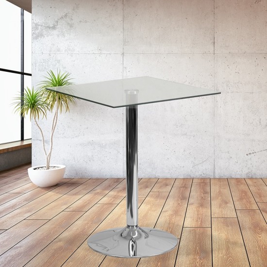 23.75'' Square Glass Table with 30''H Chrome Base