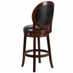 30'' High Cappuccino Wood Barstool with Oval Back and Black LeatherSoft Swivel Seat