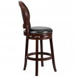 30'' High Cappuccino Wood Barstool with Oval Back and Black LeatherSoft Swivel Seat