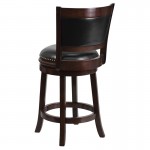 24'' High Cappuccino Wood Counter Height Stool with Panel Back and Black LeatherSoft Swivel Seat