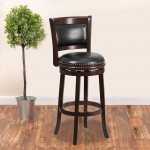 29'' High Cappuccino Wood Barstool with Panel Back and Black LeatherSoft Swivel Seat