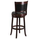 29'' High Cappuccino Wood Barstool with Panel Back and Black LeatherSoft Swivel Seat