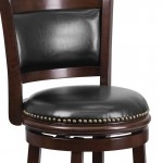 29'' High Cappuccino Wood Barstool with Panel Back and Black LeatherSoft Swivel Seat