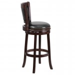 29'' High Cappuccino Wood Barstool with Panel Back and Black LeatherSoft Swivel Seat