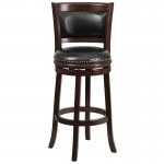 29'' High Cappuccino Wood Barstool with Panel Back and Black LeatherSoft Swivel Seat