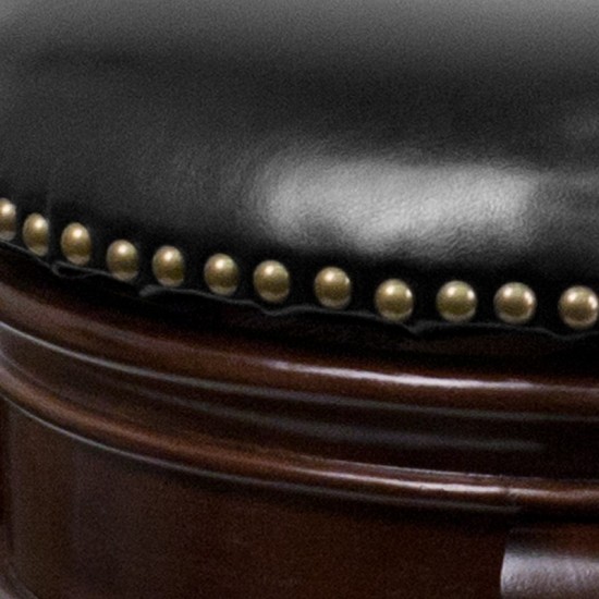 24'' High Backless Cappuccino Wood Counter Height Stool with Carved Apron and Black LeatherSoft Swivel Seat