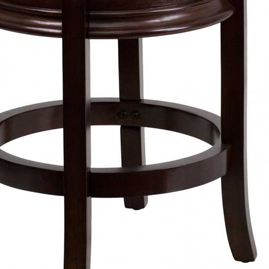 24'' High Backless Cappuccino Wood Counter Height Stool with Carved Apron and Black LeatherSoft Swivel Seat