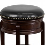 24'' High Backless Cappuccino Wood Counter Height Stool with Carved Apron and Black LeatherSoft Swivel Seat