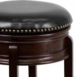 24'' High Backless Cappuccino Wood Counter Height Stool with Carved Apron and Black LeatherSoft Swivel Seat