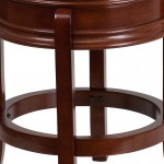24'' High Backless Light Cherry Wood Counter Height Stool Carved Apron and Black LeatherSoft Swivel Seat
