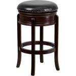 29'' High Backless Cappuccino Wood Barstool with Carved Apron and Black LeatherSoft Swivel Seat