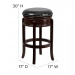 29'' High Backless Cappuccino Wood Barstool with Carved Apron and Black LeatherSoft Swivel Seat