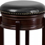 29'' High Backless Cappuccino Wood Barstool with Carved Apron and Black LeatherSoft Swivel Seat