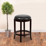 24'' High Backless Cappuccino Wood Counter Height Stool with Black LeatherSoft Swivel Seat