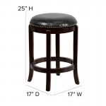 24'' High Backless Cappuccino Wood Counter Height Stool with Black LeatherSoft Swivel Seat