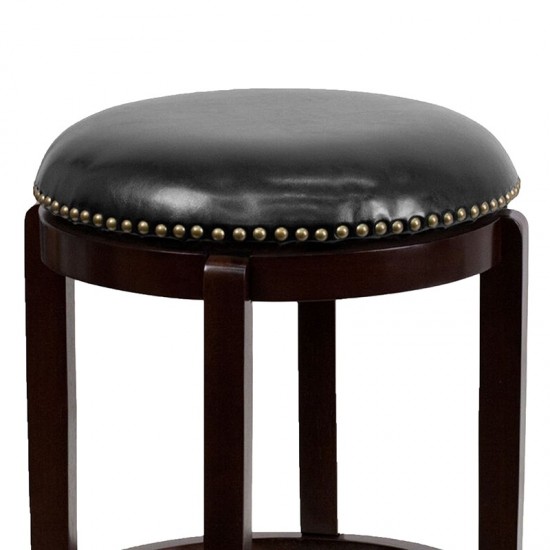 24'' High Backless Cappuccino Wood Counter Height Stool with Black LeatherSoft Swivel Seat