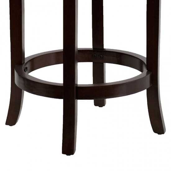 24'' High Backless Cappuccino Wood Counter Height Stool with Black LeatherSoft Swivel Seat