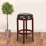 29'' High Backless Light Cherry Wood Barstool with Black LeatherSoft Swivel Seat