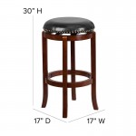 29'' High Backless Light Cherry Wood Barstool with Black LeatherSoft Swivel Seat