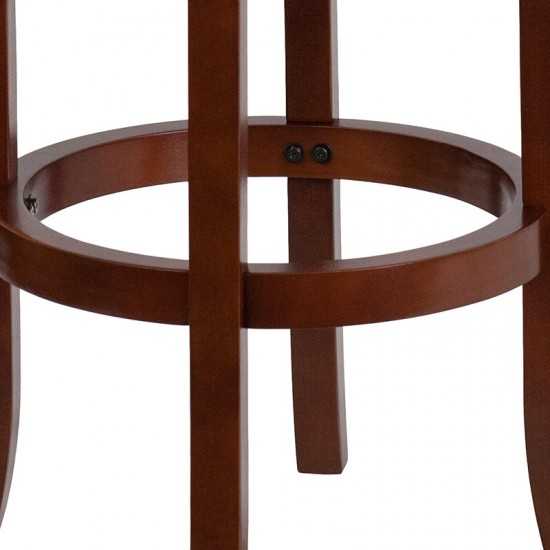 29'' High Backless Light Cherry Wood Barstool with Black LeatherSoft Swivel Seat