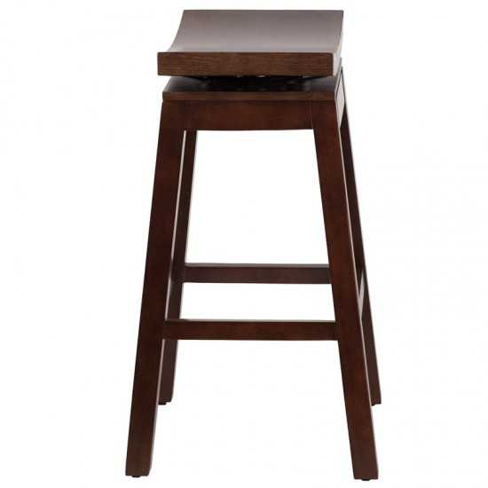 30'' High Saddle Seat Cappuccino Wood Barstool with Auto Swivel Seat Return