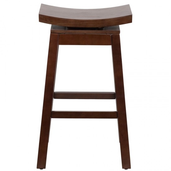 30'' High Saddle Seat Cappuccino Wood Barstool with Auto Swivel Seat Return