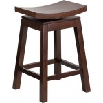 26'' High Saddle Seat Cappuccino Wood Counter Height Stool with Auto Swivel Seat Return