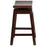 26'' High Saddle Seat Cappuccino Wood Counter Height Stool with Auto Swivel Seat Return