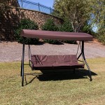 3-Seat Outdoor Steel Converting Patio Swing Canopy Hammock with Cushions / Outdoor Swing Bed (Brown)