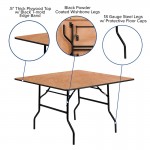 4-Foot Square Wood Folding Banquet Table