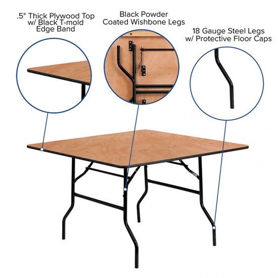 4-Foot Square Wood Folding Banquet Table