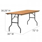 6-Foot Rectangular Wood Folding Banquet Table with Clear Coated Finished Top