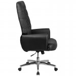 High Back Traditional Tufted Black LeatherSoft Executive Swivel Office Chair with Silver Welt Arms