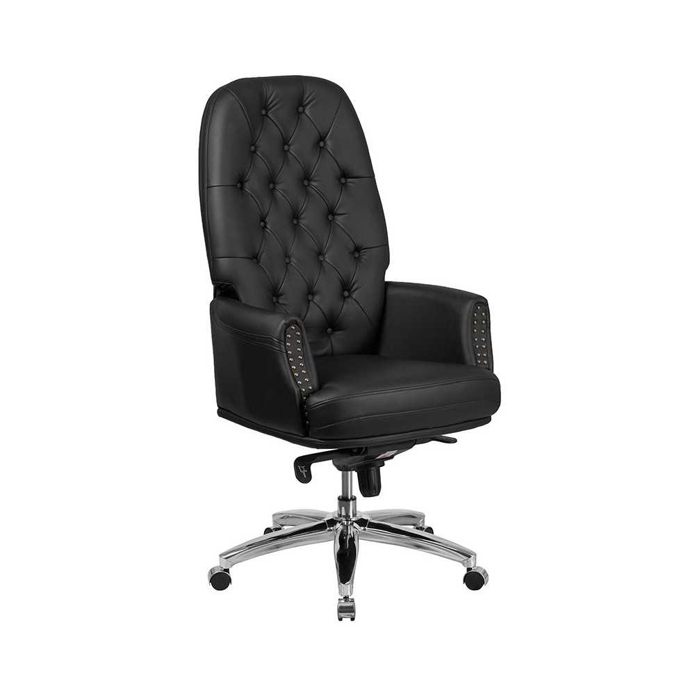 High Back Traditional Tufted Black LeatherSoft Multifunction Executive Swivel Ergonomic Office Chair with Arms