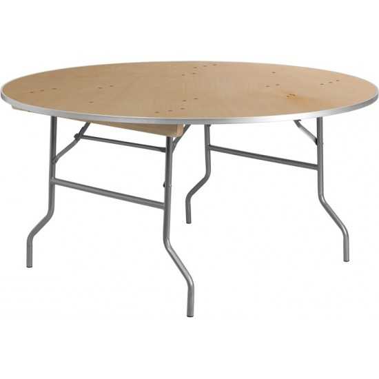 5-Foot Round HEAVY DUTY Birchwood Folding Banquet Table with METAL Edges