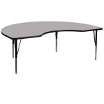 48''W x 72''L Kidney Grey Thermal Laminate Activity Table - Height Adjustable Short Legs