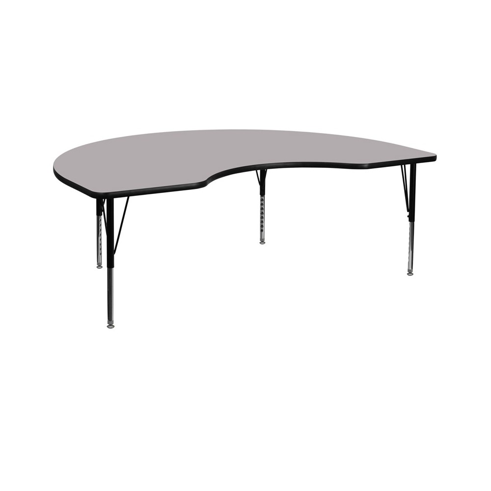 48''W x 72''L Kidney Grey Thermal Laminate Activity Table - Height Adjustable Short Legs