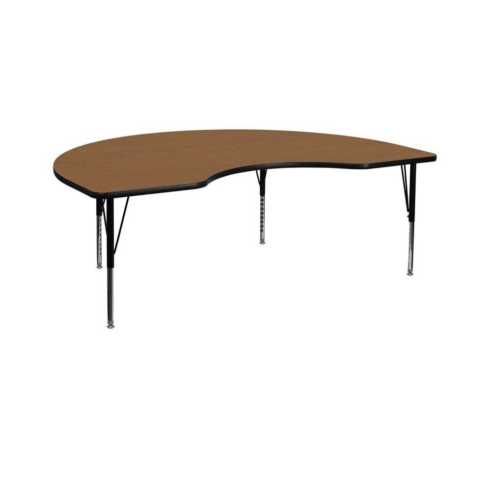 48''W x 72''L Kidney Oak Thermal Laminate Activity Table - Height Adjustable Short Legs