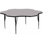 60'' Flower Grey Thermal Laminate Activity Table - Height Adjustable Short Legs