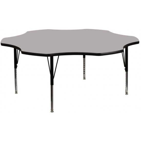 60'' Flower Grey Thermal Laminate Activity Table - Height Adjustable Short Legs