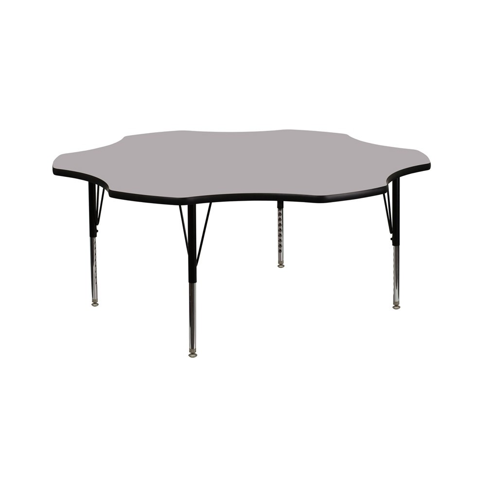 60'' Flower Grey Thermal Laminate Activity Table - Height Adjustable Short Legs